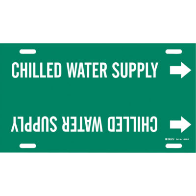 Marqueur de tuyau «Chilled Water Supply», À attacher, 10" h x 32" la, Blanc/vert
