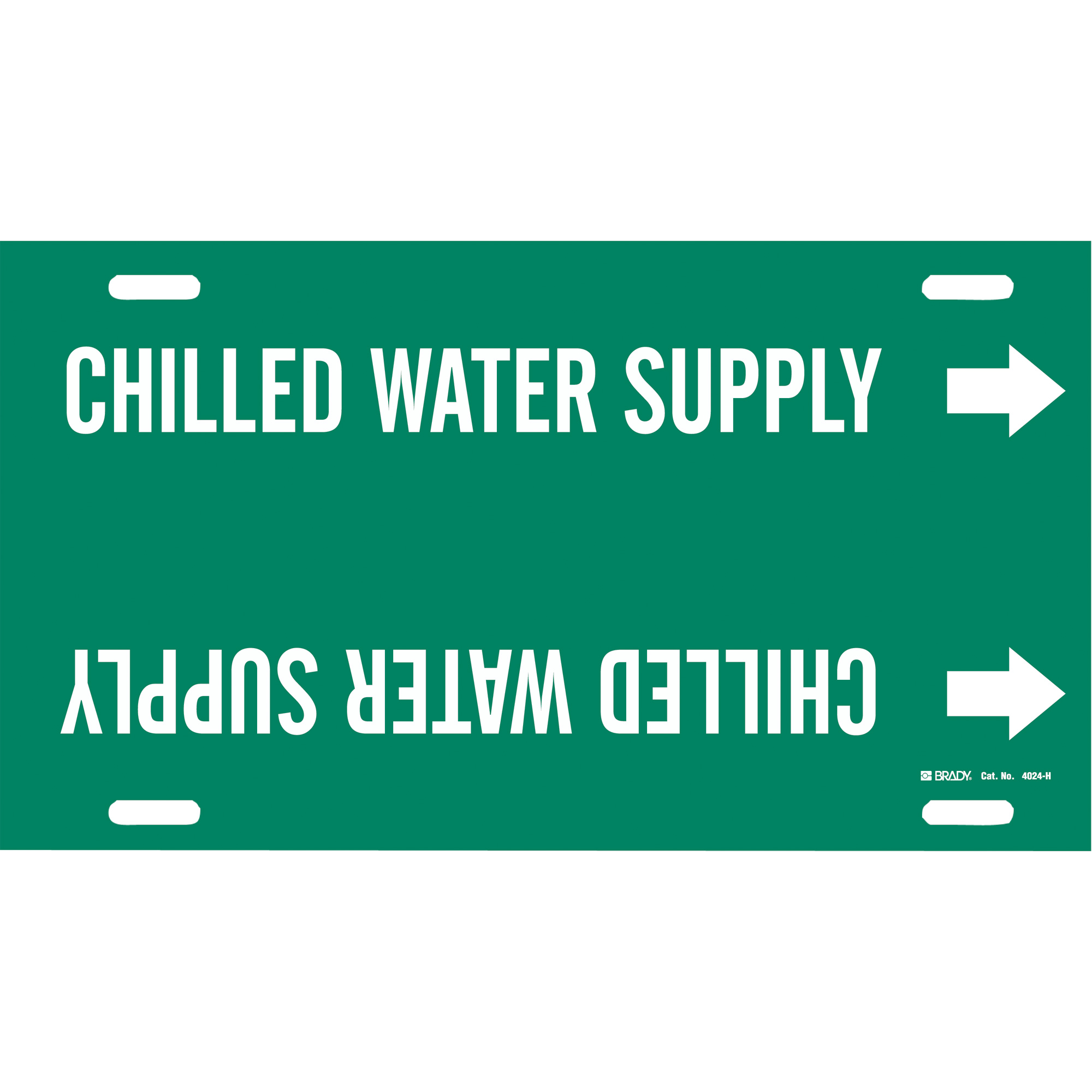 Marqueur de tuyau «Chilled Water Supply», À attacher, 10" h x 32" la, Blanc/vert