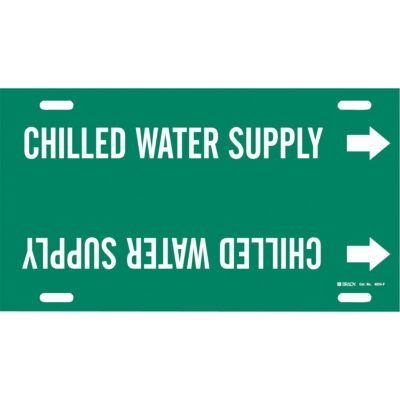 Marqueur de tuyau «Chilled Water Supply», À attacher, 8" h x 16" la, Blanc/vert