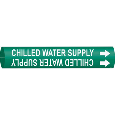 Marqueur de tuyau «Chilled Water Supply», À pression, 2" h x 2" la, Blanc/vert