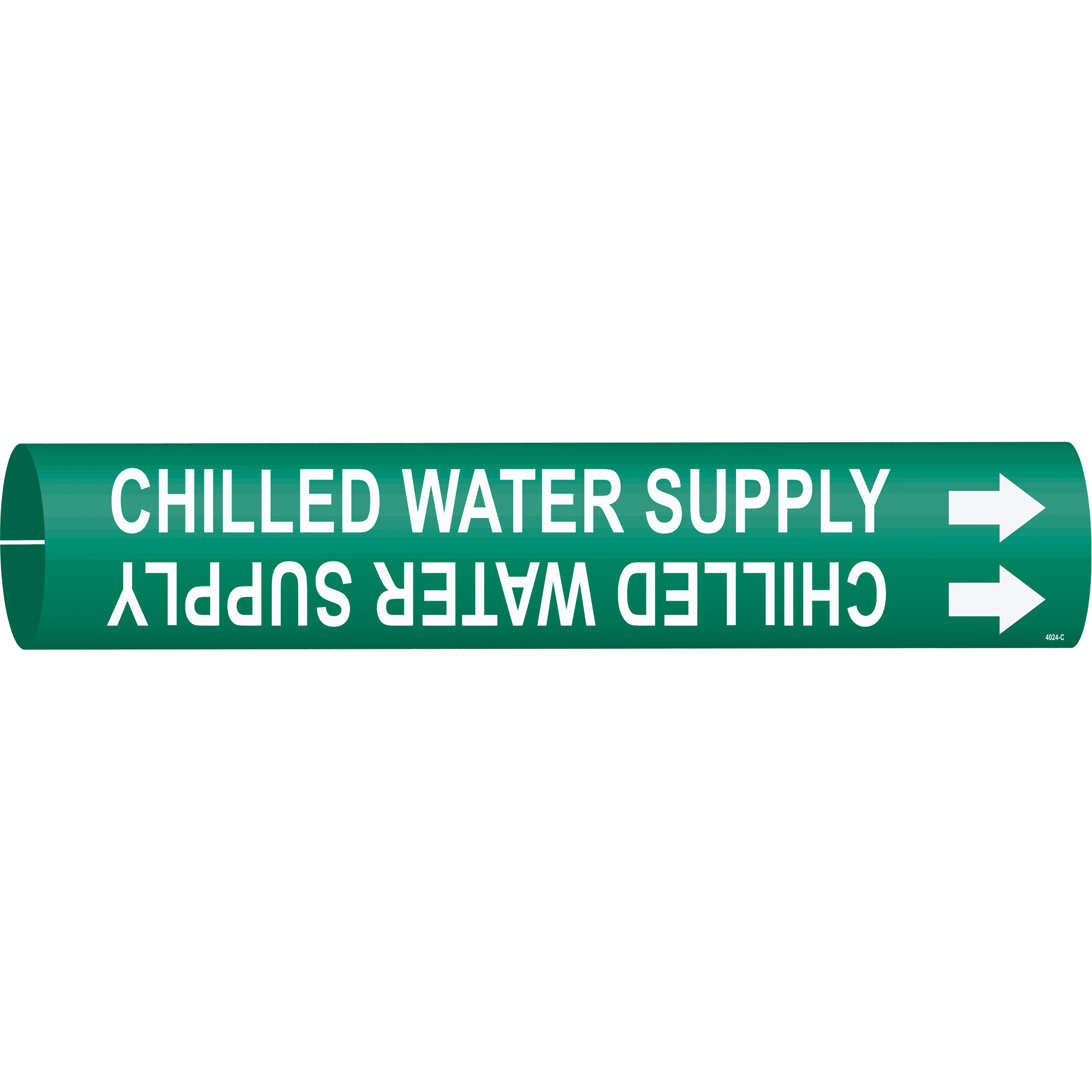 Marqueur de tuyau «Chilled Water Supply», À pression, 2" h x 2" la, Blanc/vert