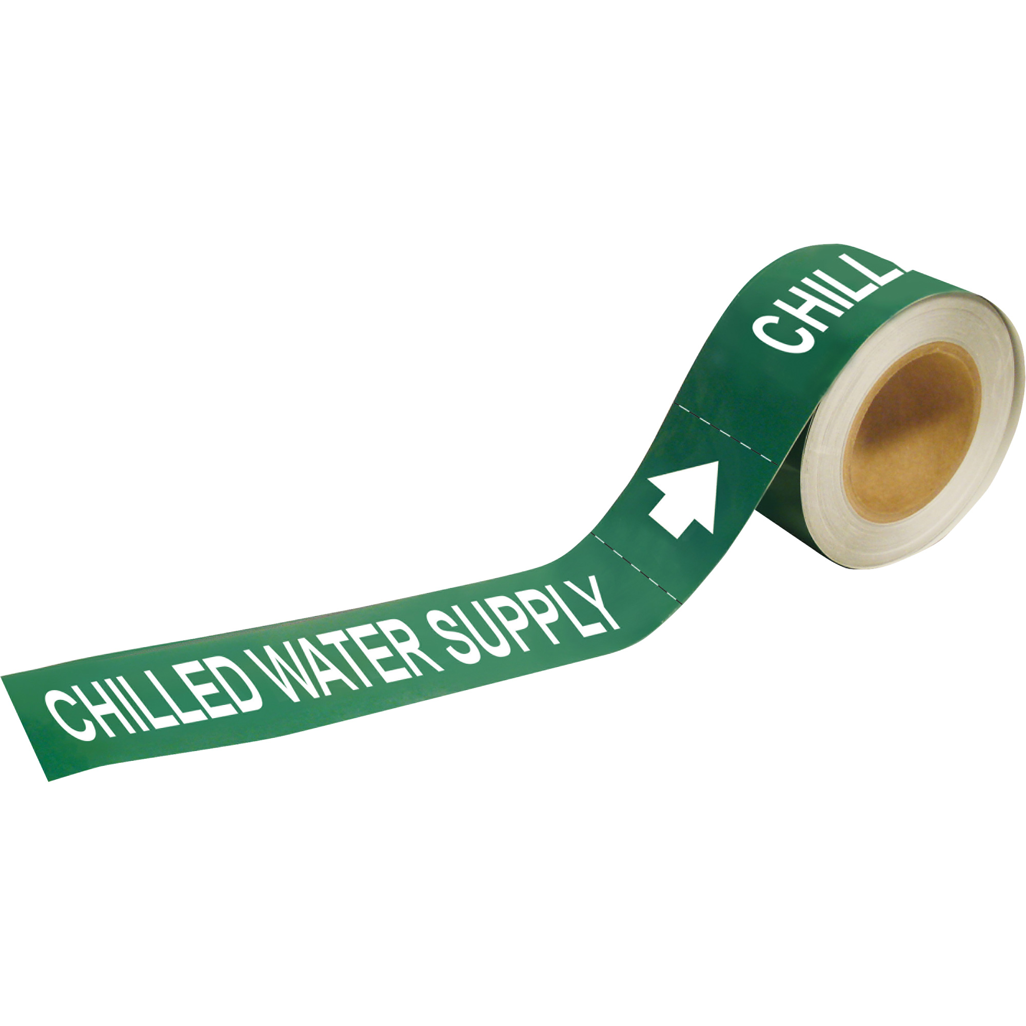 Marqueur de tuyau «Chilled Water Supply», Autocollant, 1" h x 8" la, Blanc/vert