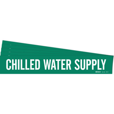 Marqueur de tuyau «Chilled Water Supply», Autocollant, 2-1/4" h x 14" la, Blanc/vert