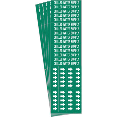 Marqueur de tuyau «Chilled Water Supply», Autocollant, 2-1/4" h x 2-3/4" la, Blanc/vert