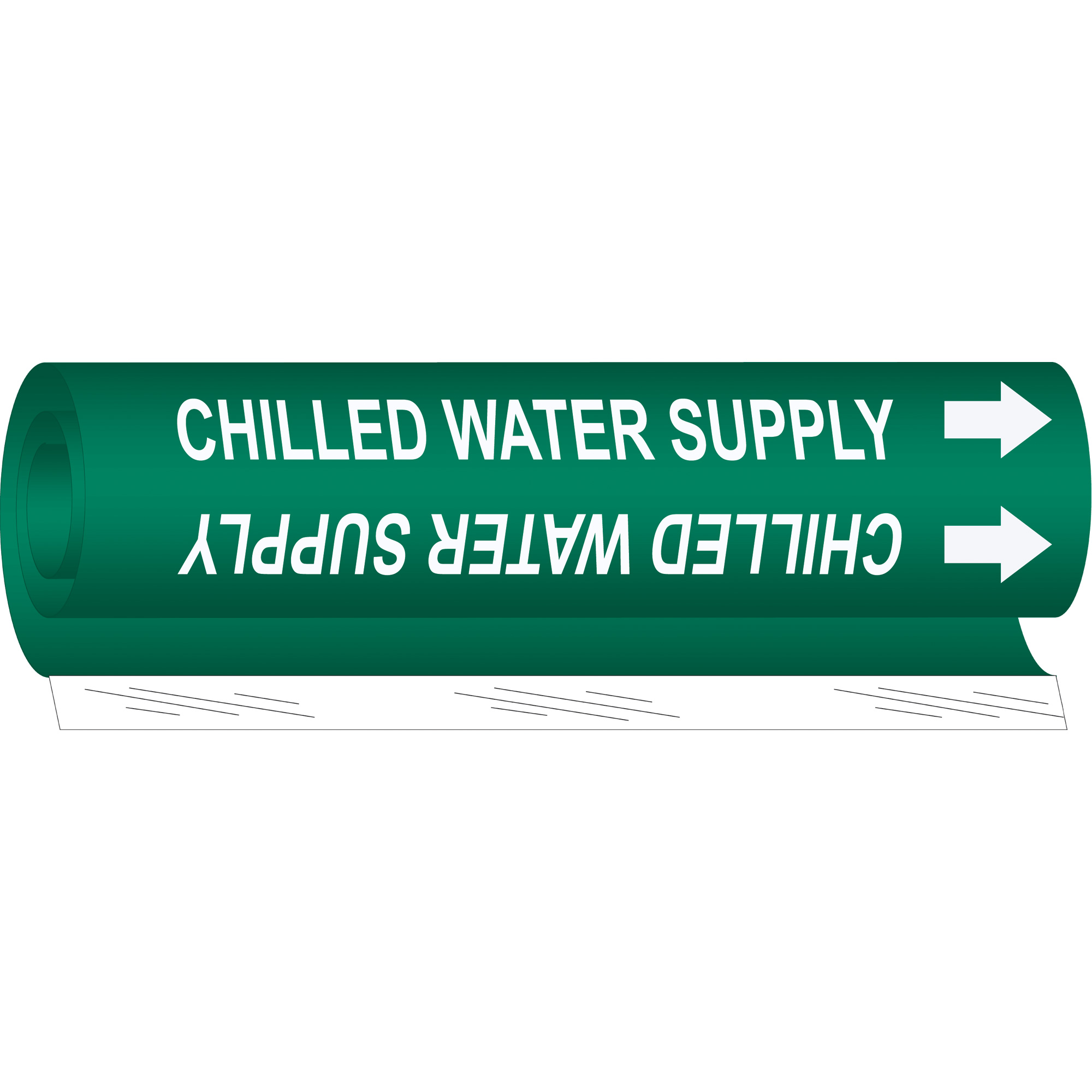 Marqueur de tuyau «Chilled Water Supply», Enveloppant, 26" h x 12" la, Blanc/vert