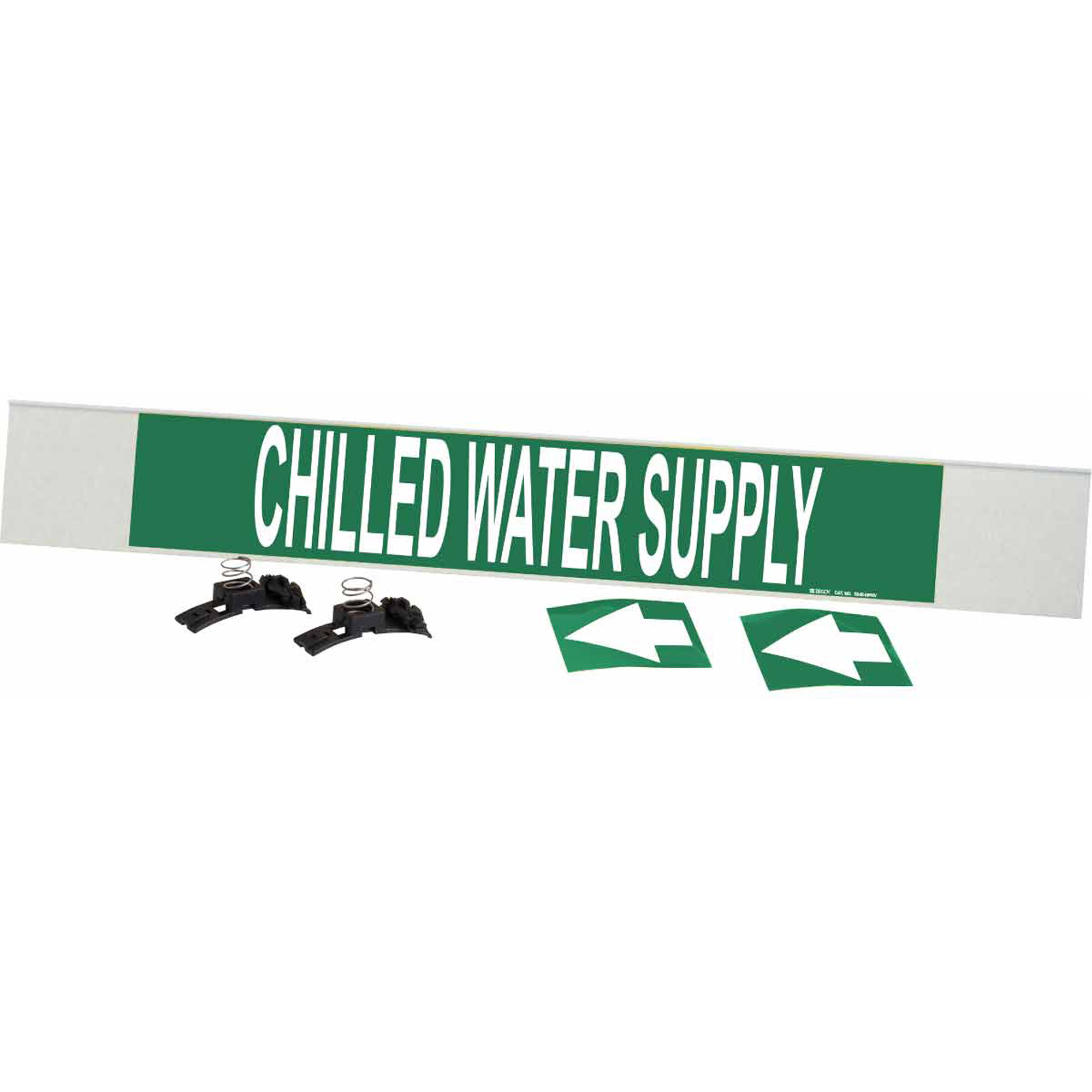 Marqueur de tuyau «Chilled Water Supply», Transporteur en fibre de verre avec agrafes, 4" h x 24" la, Blanc/vert