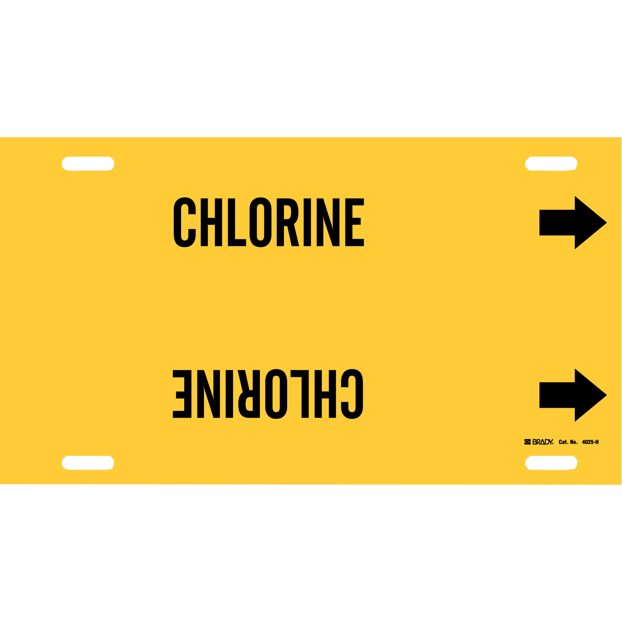 Marqueur de tuyau «Chlorine», À attacher, 10" h x 32" la, Noir sur jaune