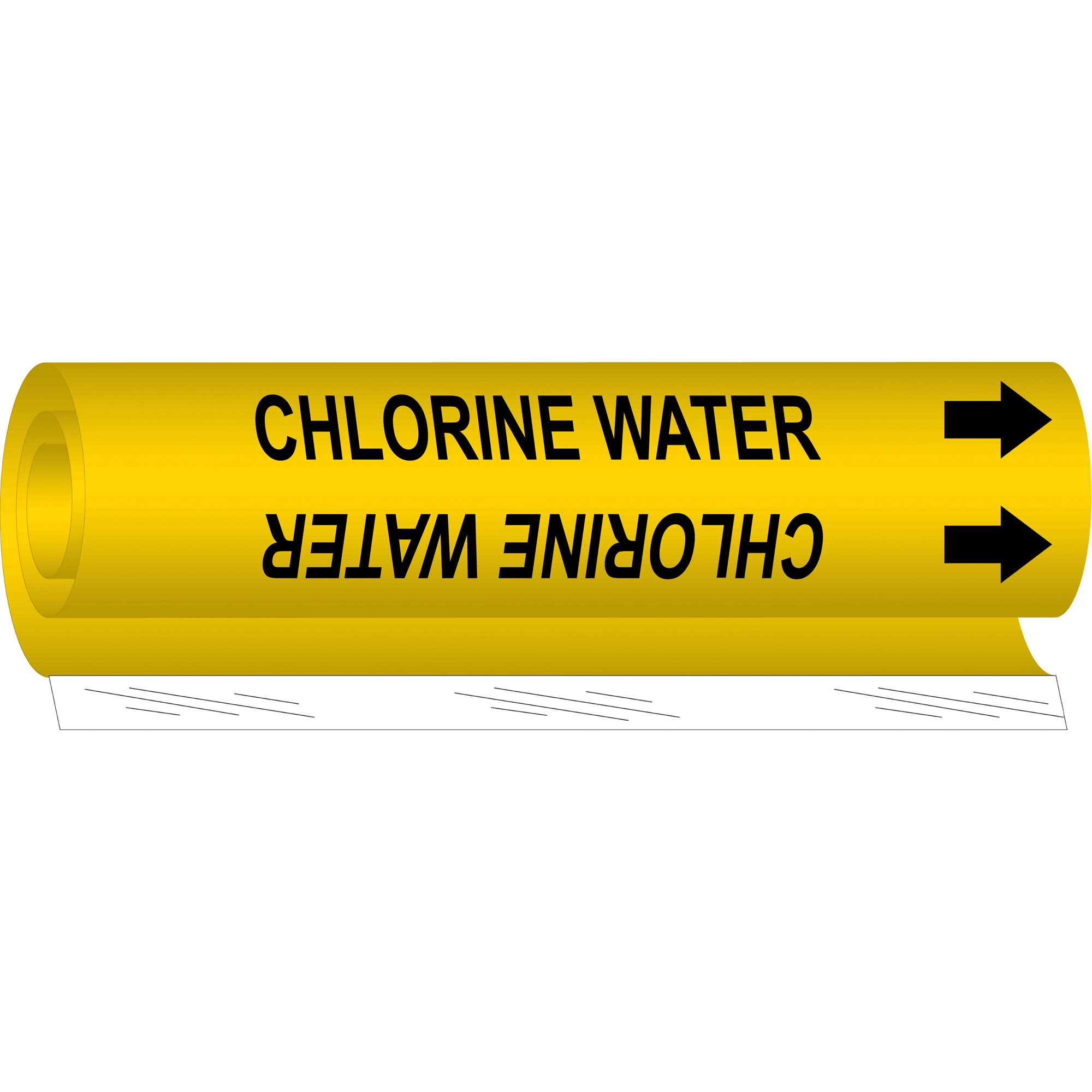 Marqueur de tuyau «Chlorine Water», Enveloppant, 5" h x 8" la, Noir sur jaune