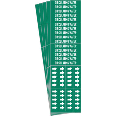 Marqueur de tuyau «Circulating Water», Autocollant, 2-1/4" h x 2-3/4" la, Blanc/vert