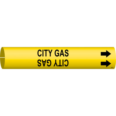Marqueur de tuyau «City Gas», À pression, 7/8" h x 7/8" la, Noir sur jaune