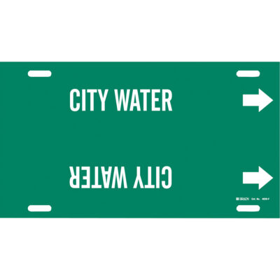 Marqueur de tuyau «City Water», À attacher, 8" h x 16" la, Blanc/vert