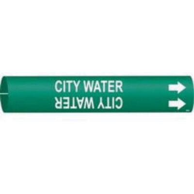 Marqueur de tuyau «City Water», À pression, 7/8" h x 7/8" la, Blanc/vert