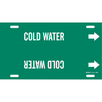 Marqueur de tuyau «Cold Water», À attacher, 10" h x 24" la, Blanc/vert