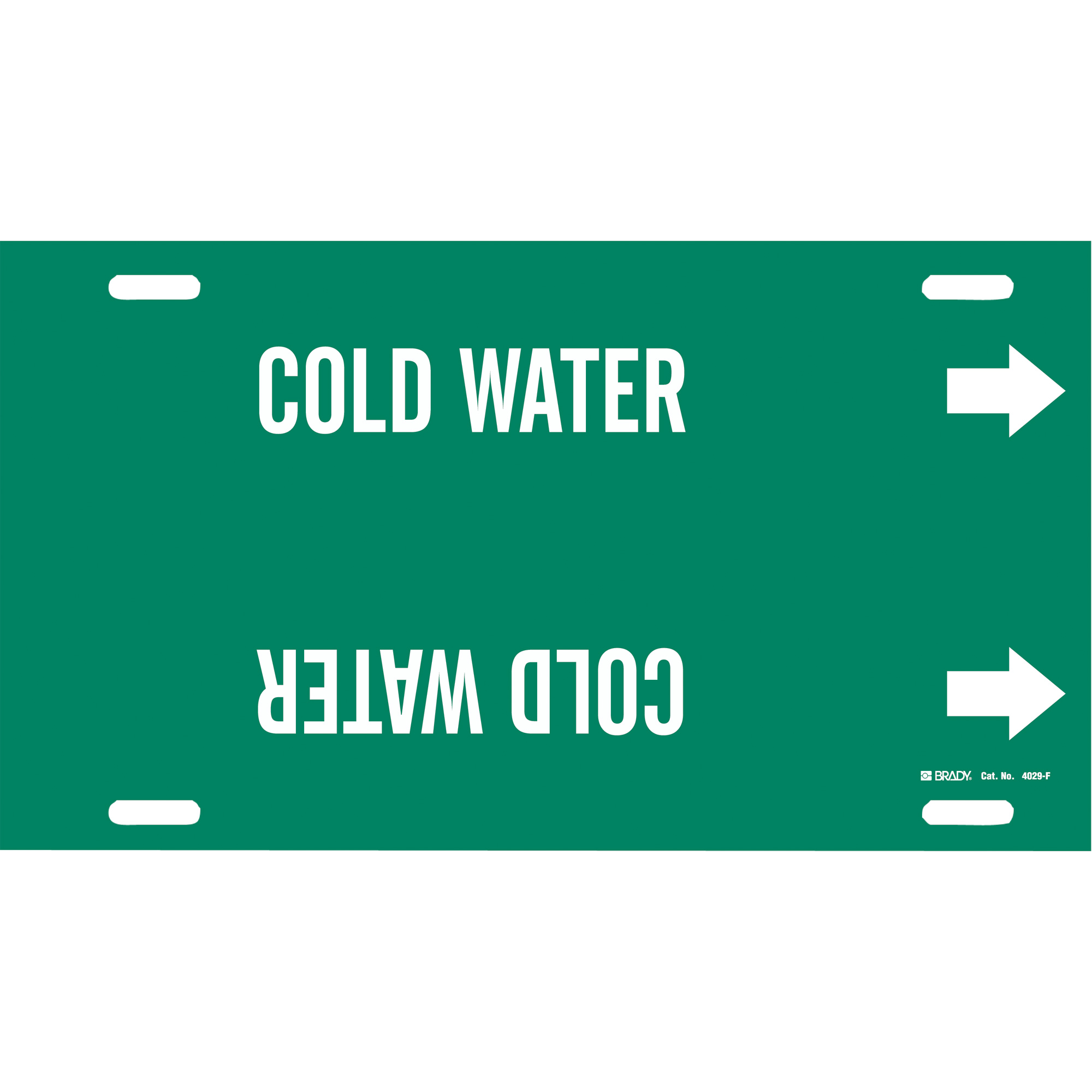 Marqueur de tuyau «Cold Water», À attacher, 8" h x 16" la, Blanc/vert