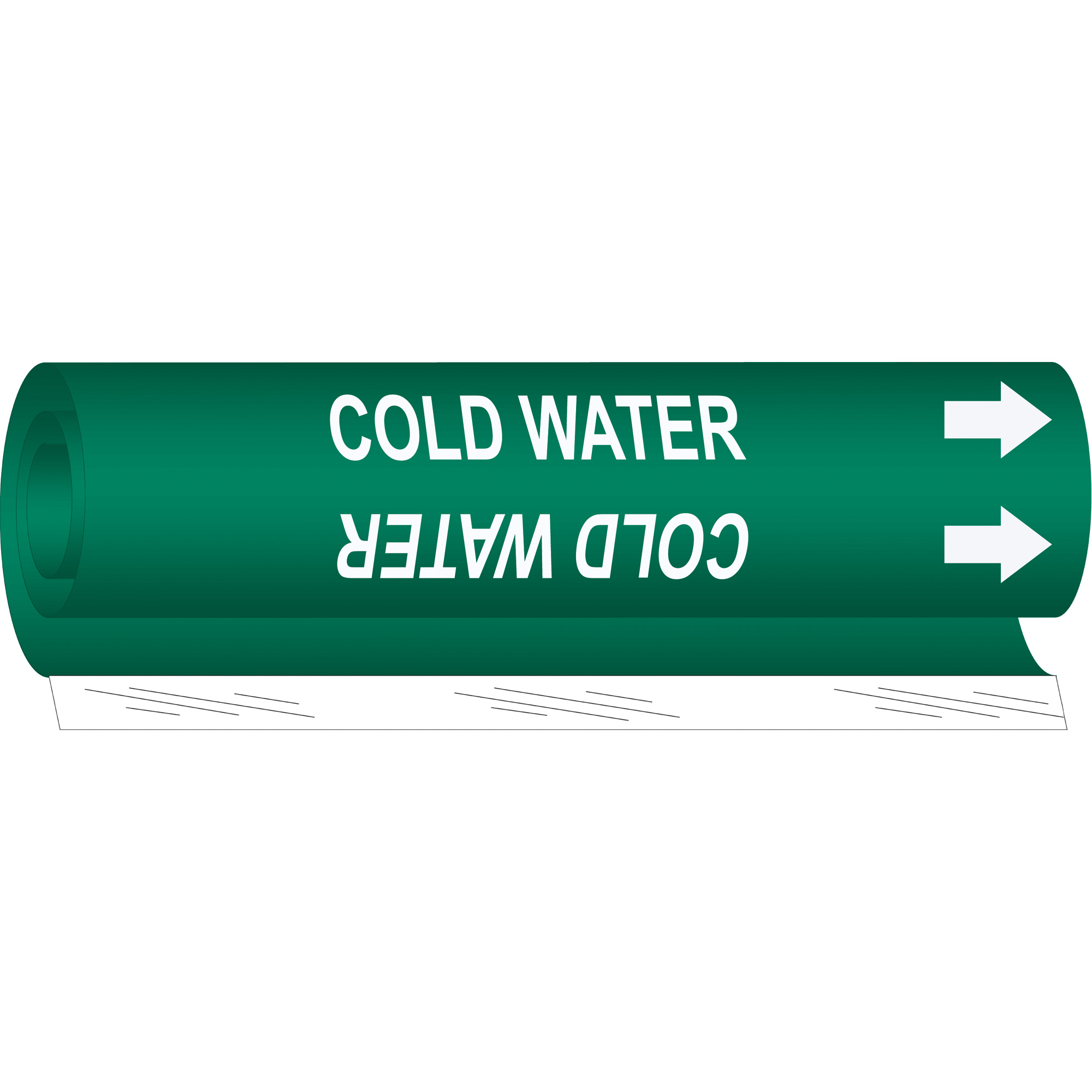 Marqueur de tuyau «Cold Water», Enveloppant, 9" h x 8" la, Blanc/vert