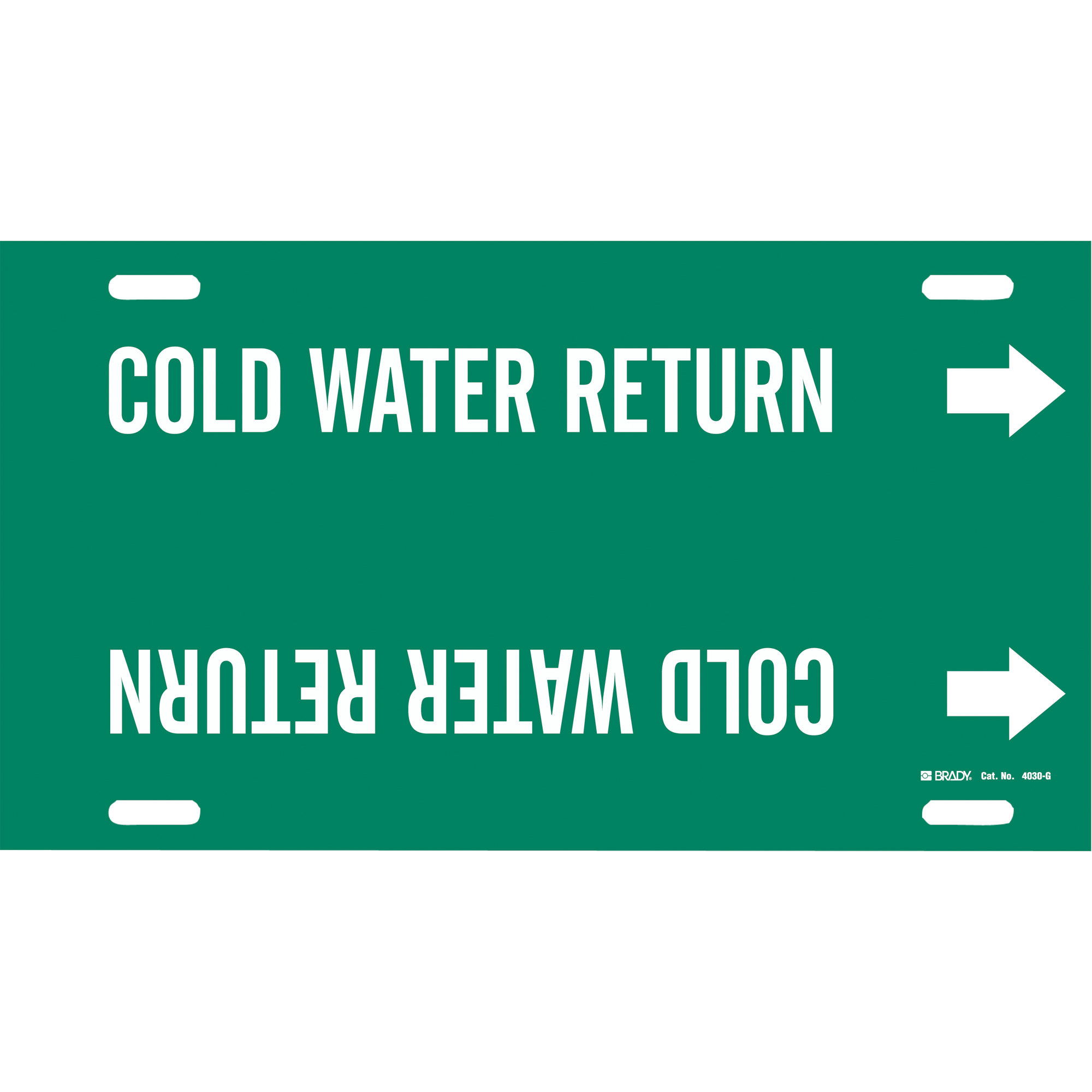 Marqueur de tuyau «Cold Water Return», À attacher, 10" h x 24" la, Blanc/vert