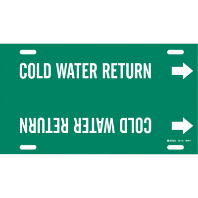 Marqueur de tuyau «Cold Water Return», À attacher, 10" h x 32" la, Blanc/vert