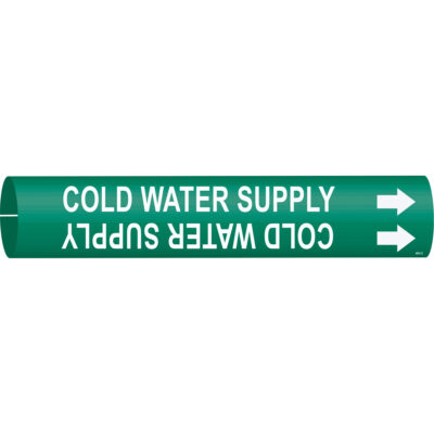 Marqueur de tuyau «Cold Water Supply», À pression, 2" h x 2" la, Blanc/vert