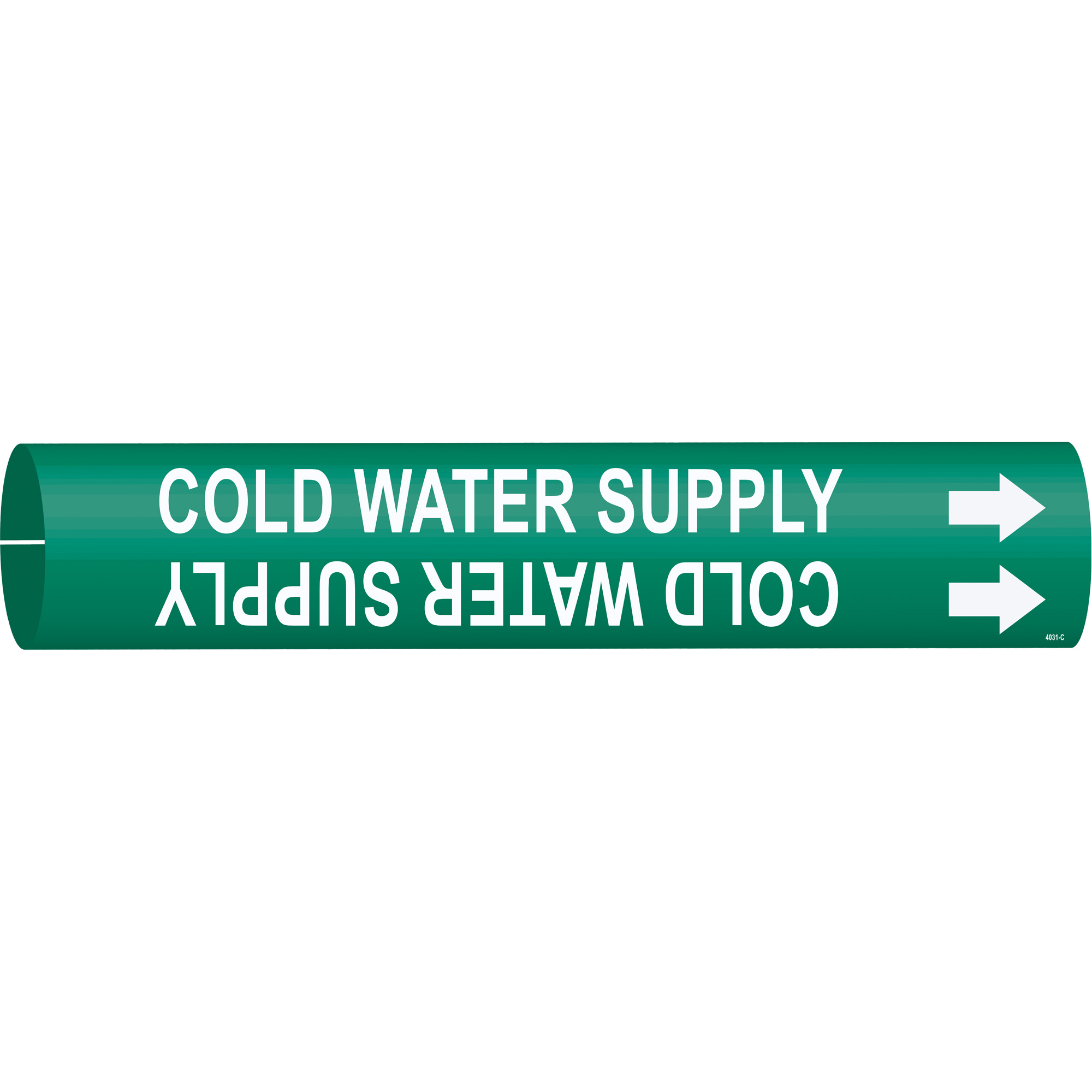 Marqueur de tuyau «Cold Water Supply», À pression, 2" h x 2" la, Blanc/vert