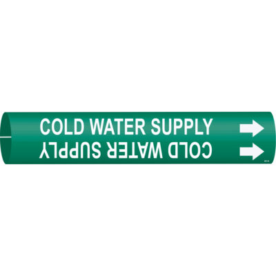 Marqueur de tuyau «Cold Water Supply», À pression, 7/8" h x 7/8" la, Blanc/vert