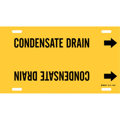 Marqueur de tuyau «Condensate Drain», À attacher, 10" h x 24" la, Noir sur jaune