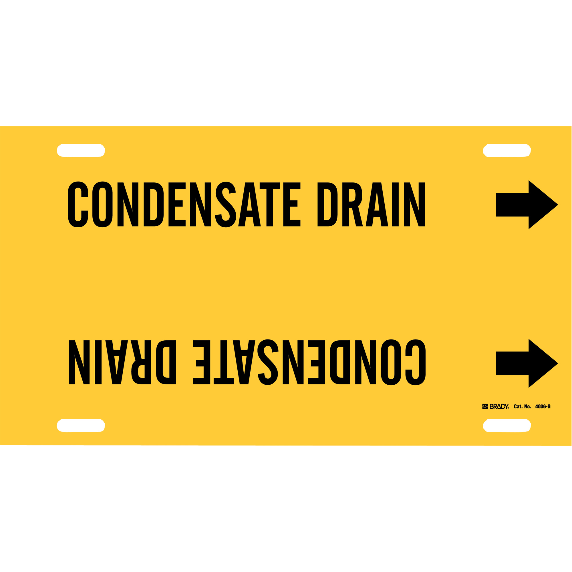 Marqueur de tuyau «Condensate Drain», À attacher, 10" h x 24" la, Noir sur jaune