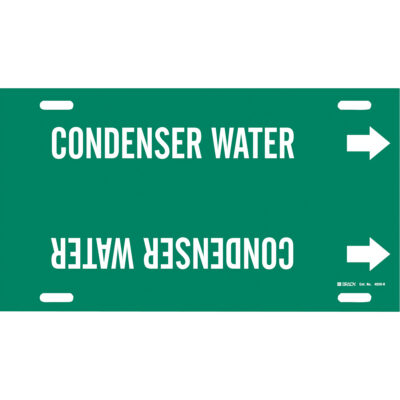Marqueur de tuyau «Condenser Water», À attacher, 10" h x 32" la, Blanc/vert