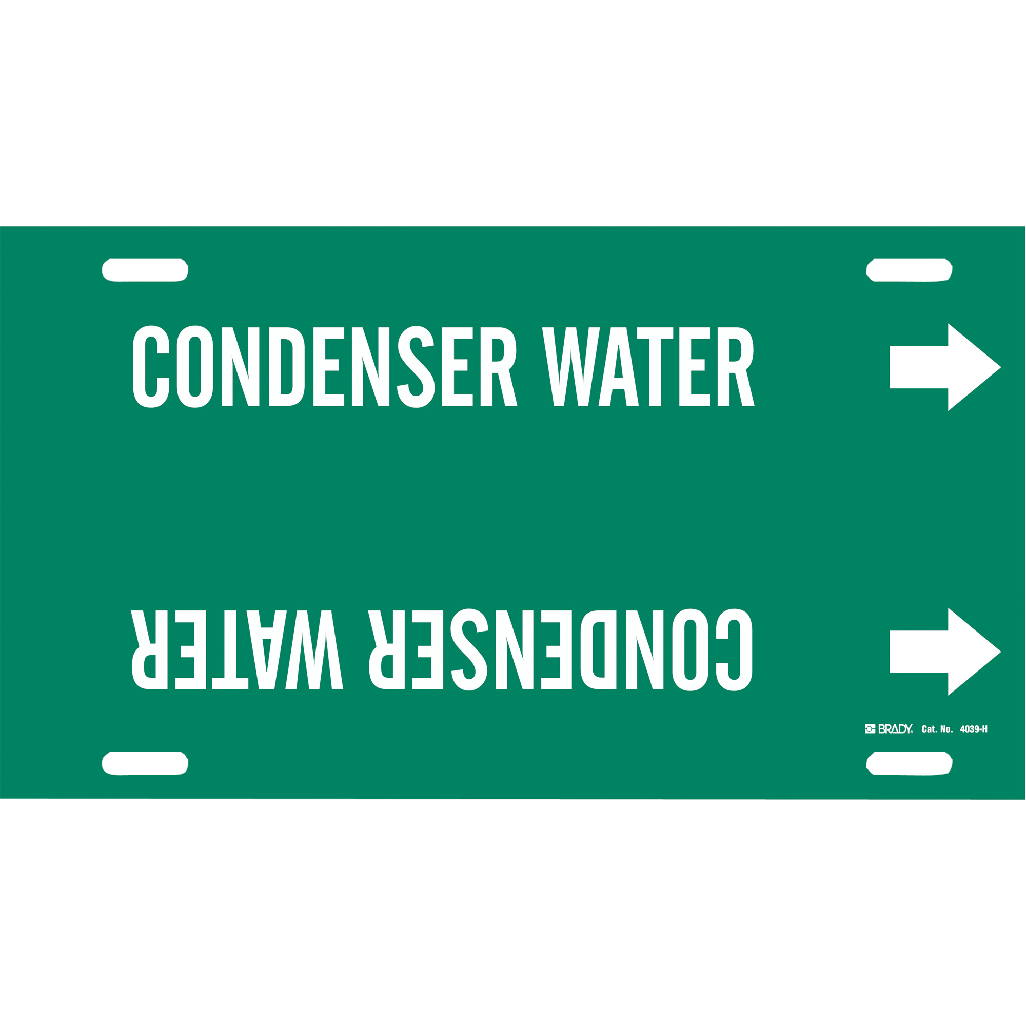 Marqueur de tuyau «Condenser Water», À attacher, 10" h x 32" la, Blanc/vert