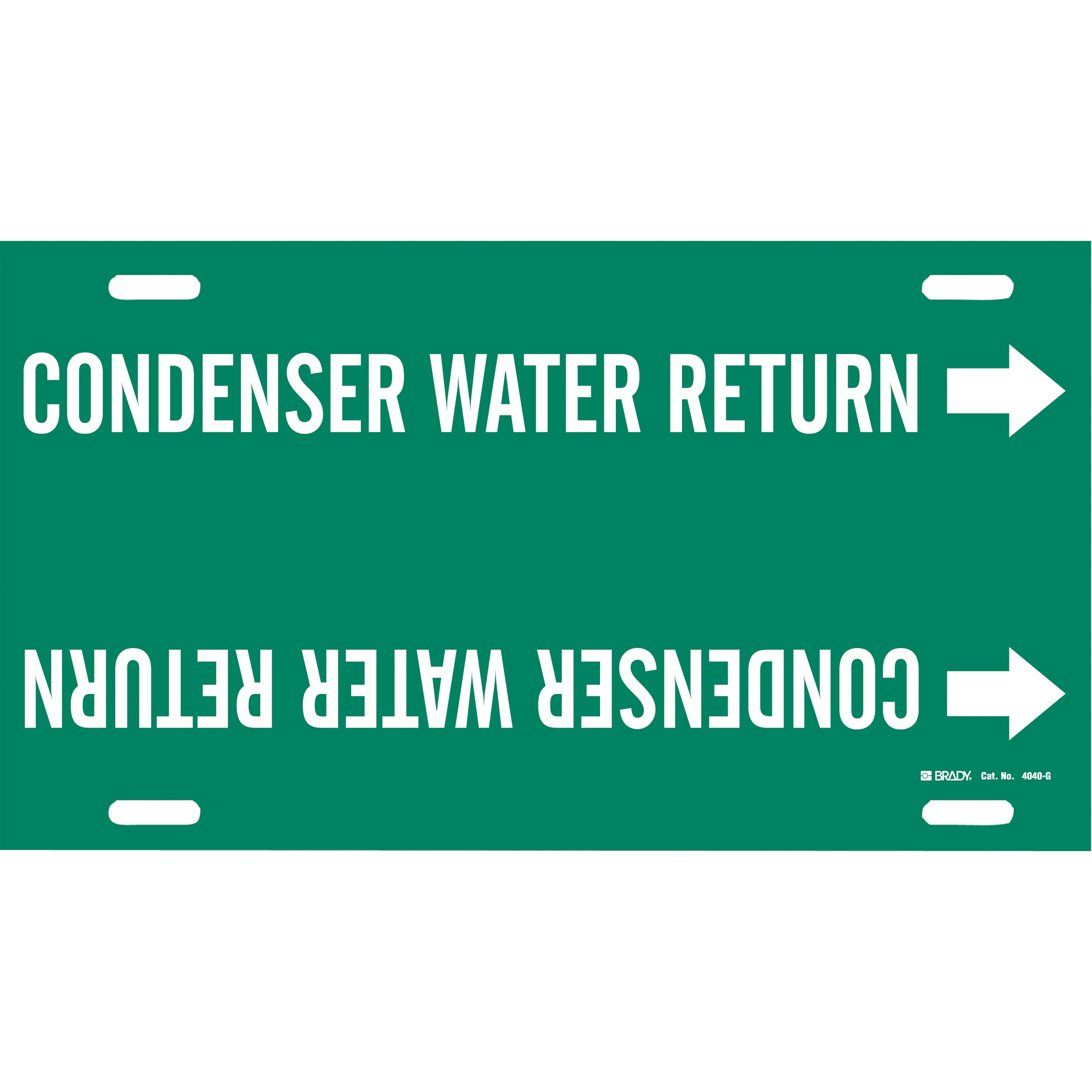 Marqueur de tuyau «Condenser Water Return», À attacher, 10" h x 24" la, Blanc/vert