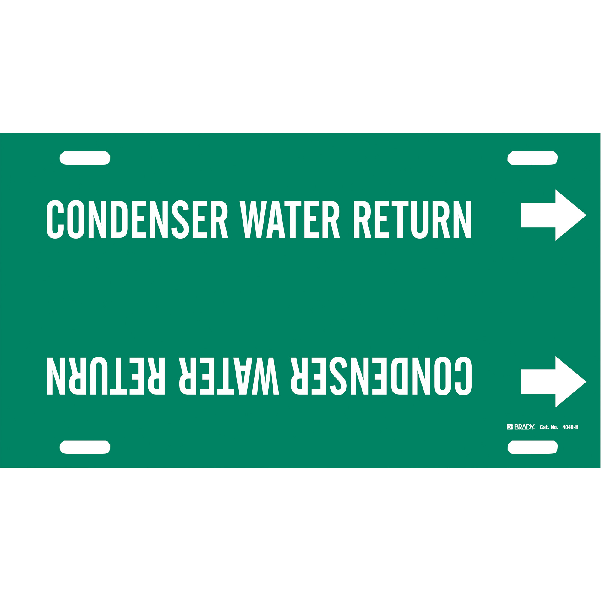 Marqueur de tuyau «Condenser Water Return», À attacher, 10" h x 32" la, Blanc/vert