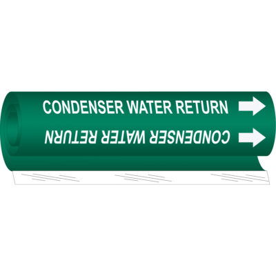 Marqueur de tuyau «Condenser Water Return», Enveloppant, 5" h x 8" la, Blanc/vert