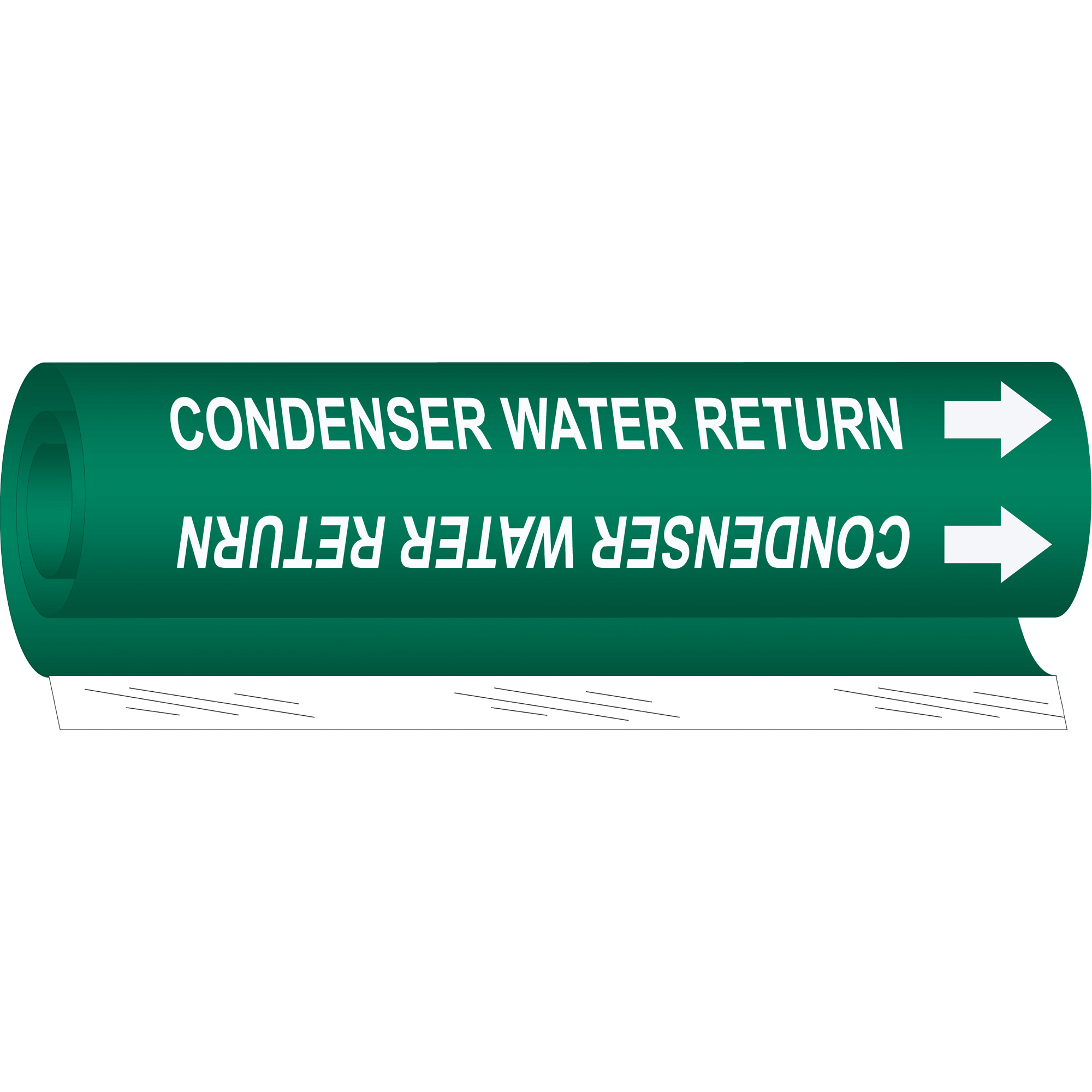 Marqueur de tuyau «Condenser Water Return», Enveloppant, 5" h x 8" la, Blanc/vert