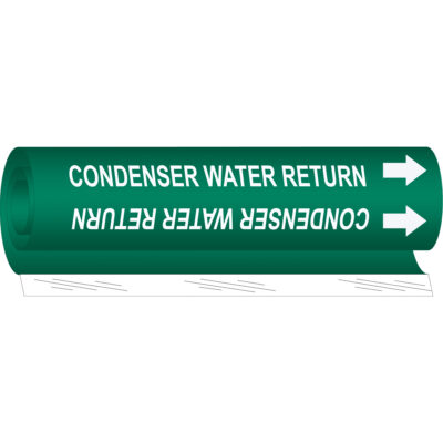 Marqueur de tuyau «Condenser Water Return», Enveloppant, 9" h x 8" la, Blanc/vert