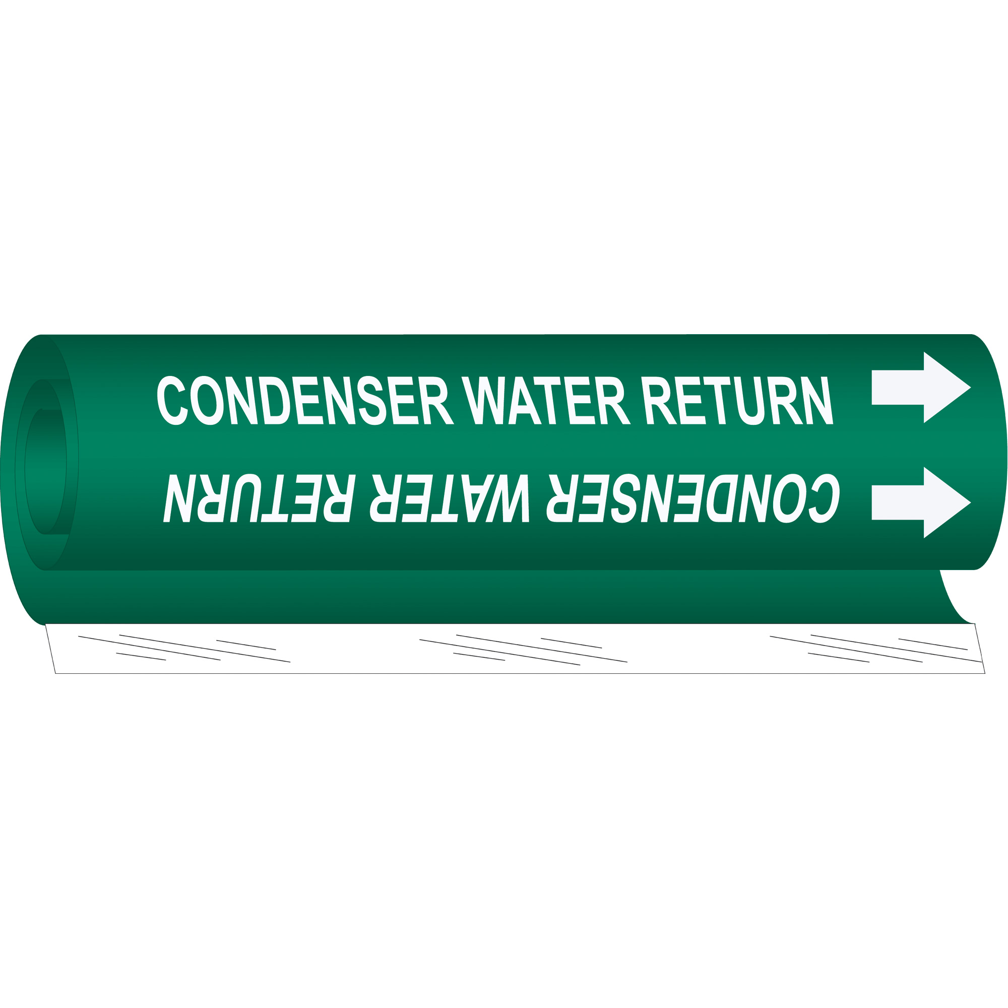 Marqueur de tuyau «Condenser Water Return», Enveloppant, 9" h x 8" la, Blanc/vert