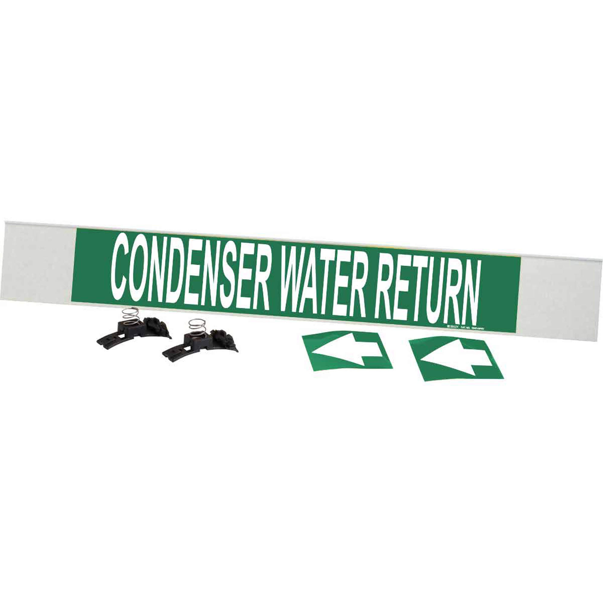 Marqueur de tuyau «Condenser Water Return», Transporteur en fibre de verre avec agrafes, 4" h x 24" la, Blanc/vert