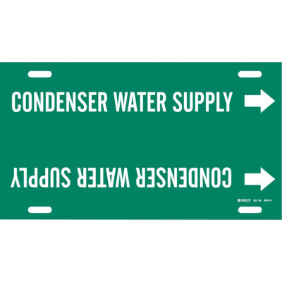 Marqueur de tuyau «Condenser Water Supply», À attacher, 10" h x 32" la, Blanc/vert