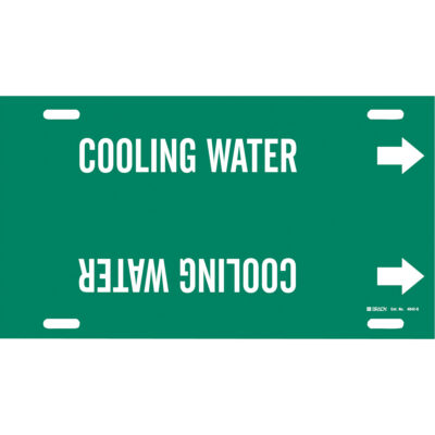 Marqueur de tuyau «Cooling Water», À attacher, 10" h x 24" la, Blanc/vert