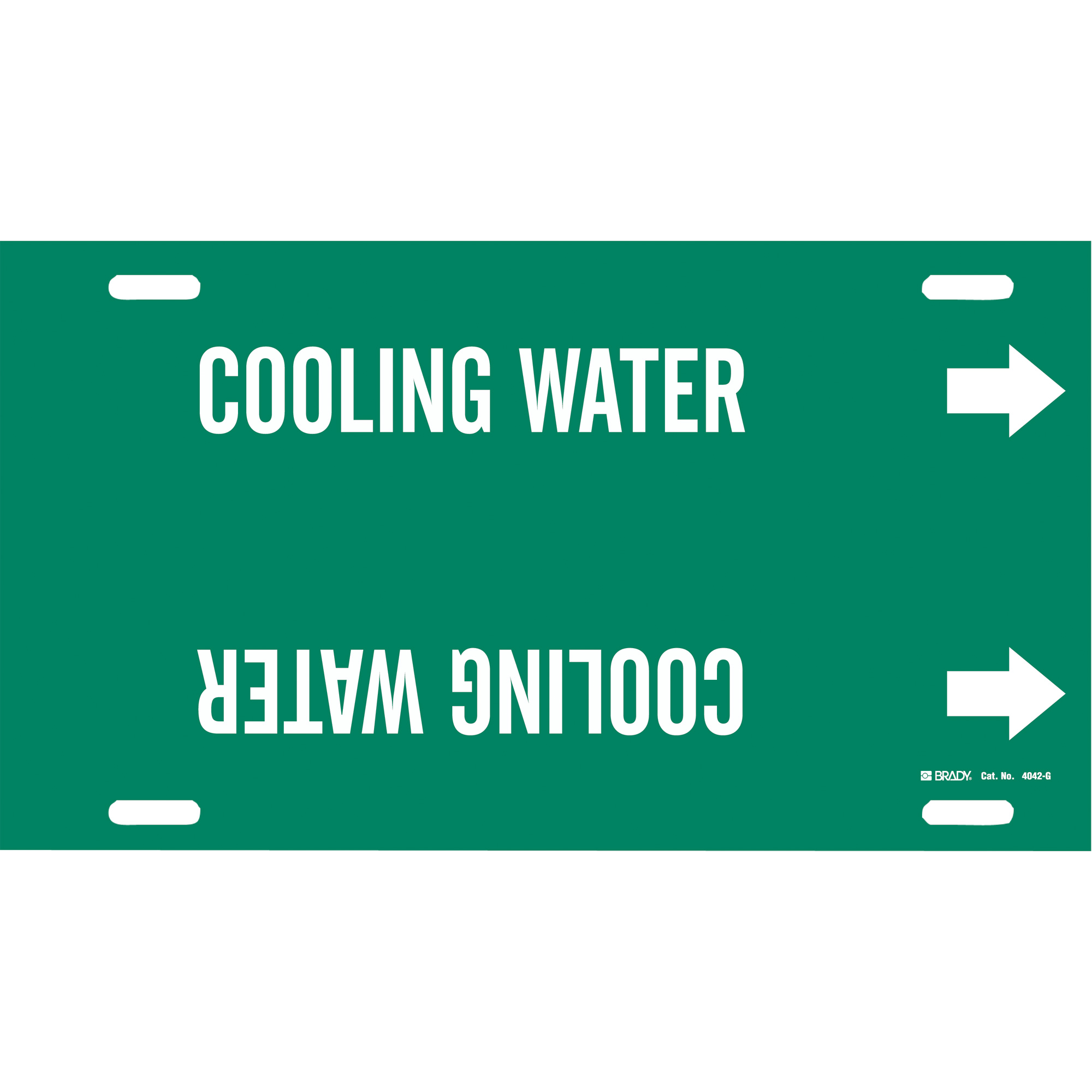Marqueur de tuyau «Cooling Water», À attacher, 10" h x 24" la, Blanc/vert