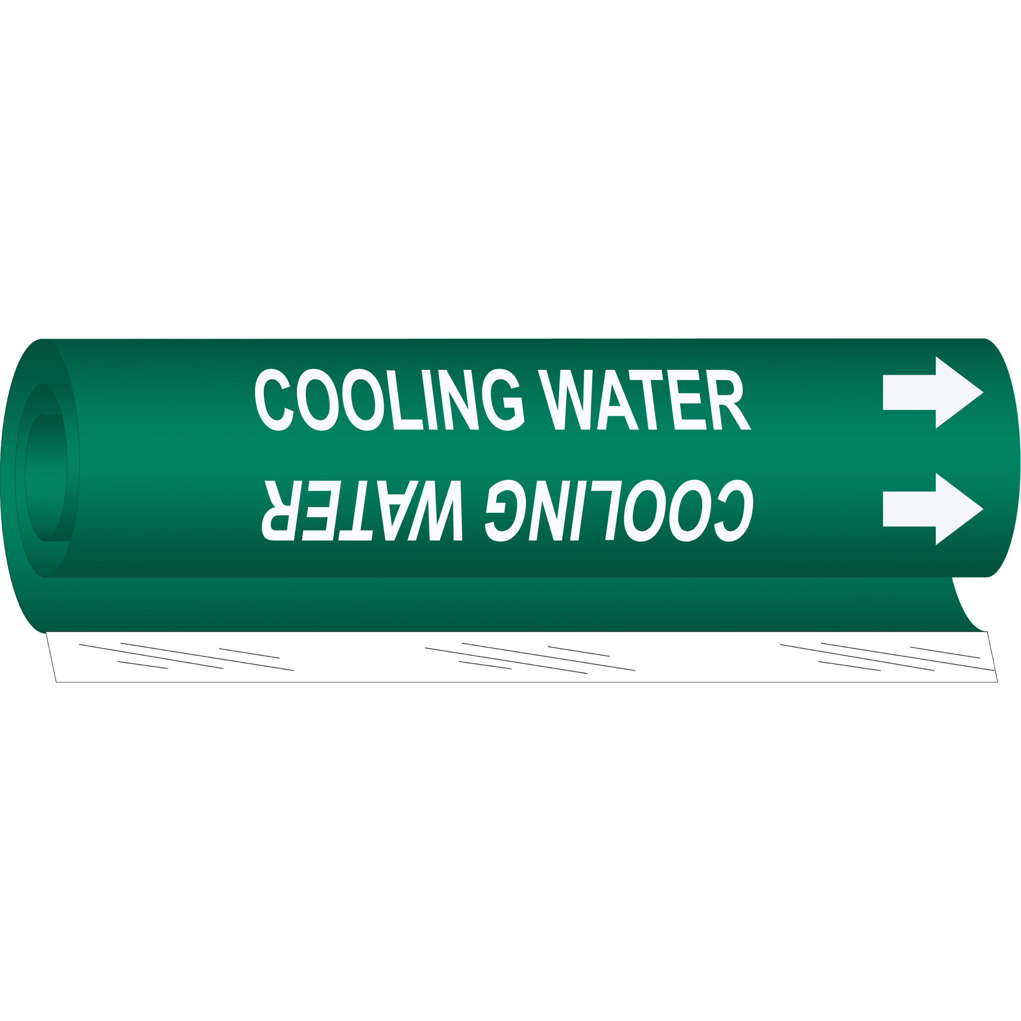 Marqueur de tuyau «Cooling Water», Enveloppant, 5" h x 8" la, Blanc/vert