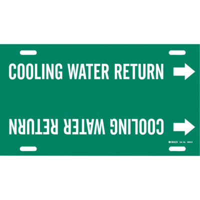 Marqueur de tuyau «Cooling Water Return», À attacher, 10" h x 24" la, Blanc/vert