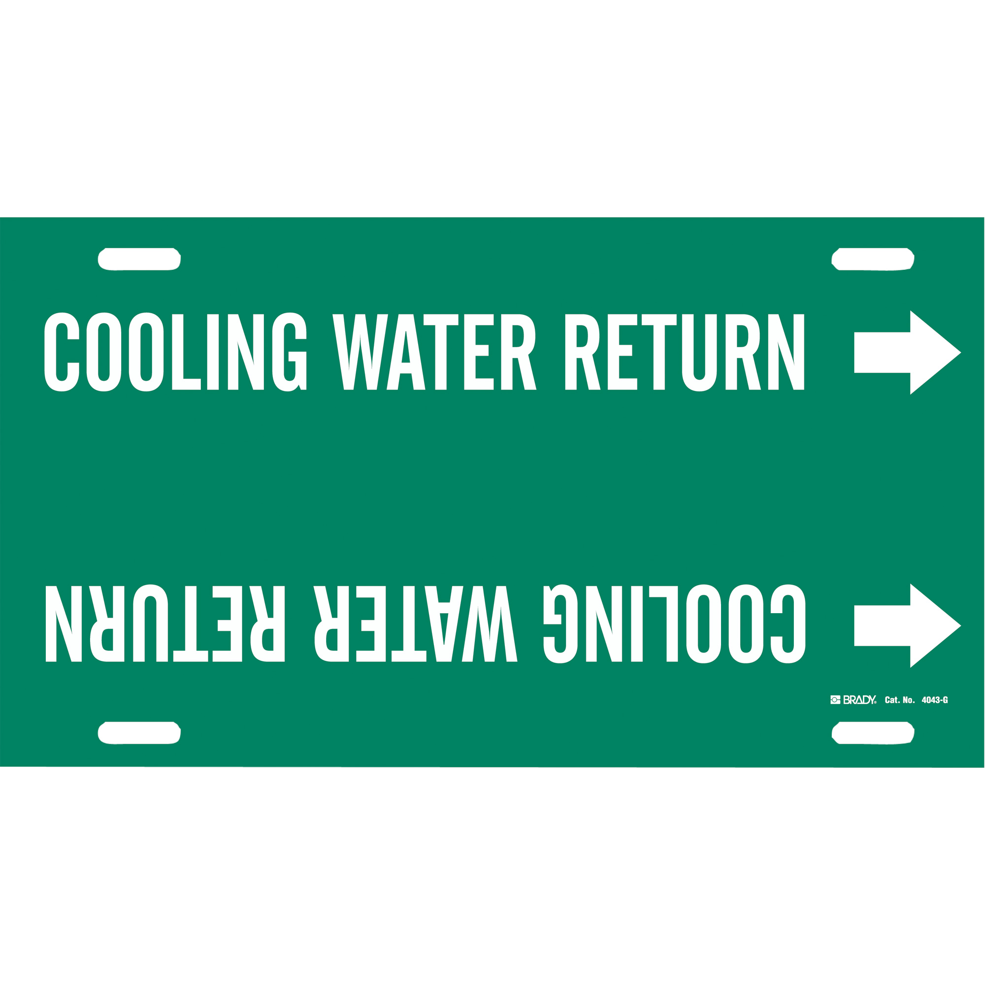 Marqueur de tuyau «Cooling Water Return», À attacher, 10" h x 24" la, Blanc/vert