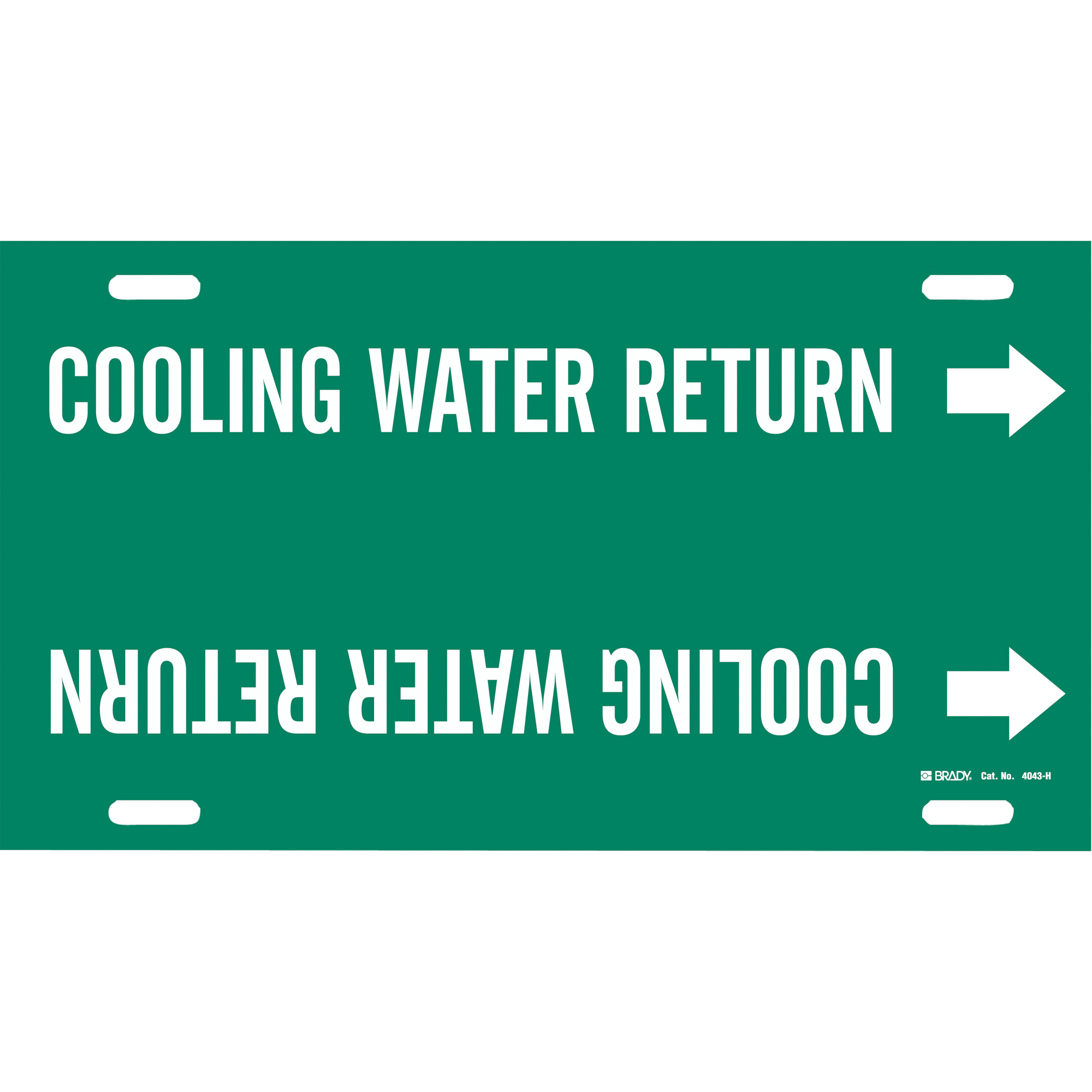 Marqueur de tuyau «Cooling Water Return», À attacher, 10" h x 32" la, Blanc/vert