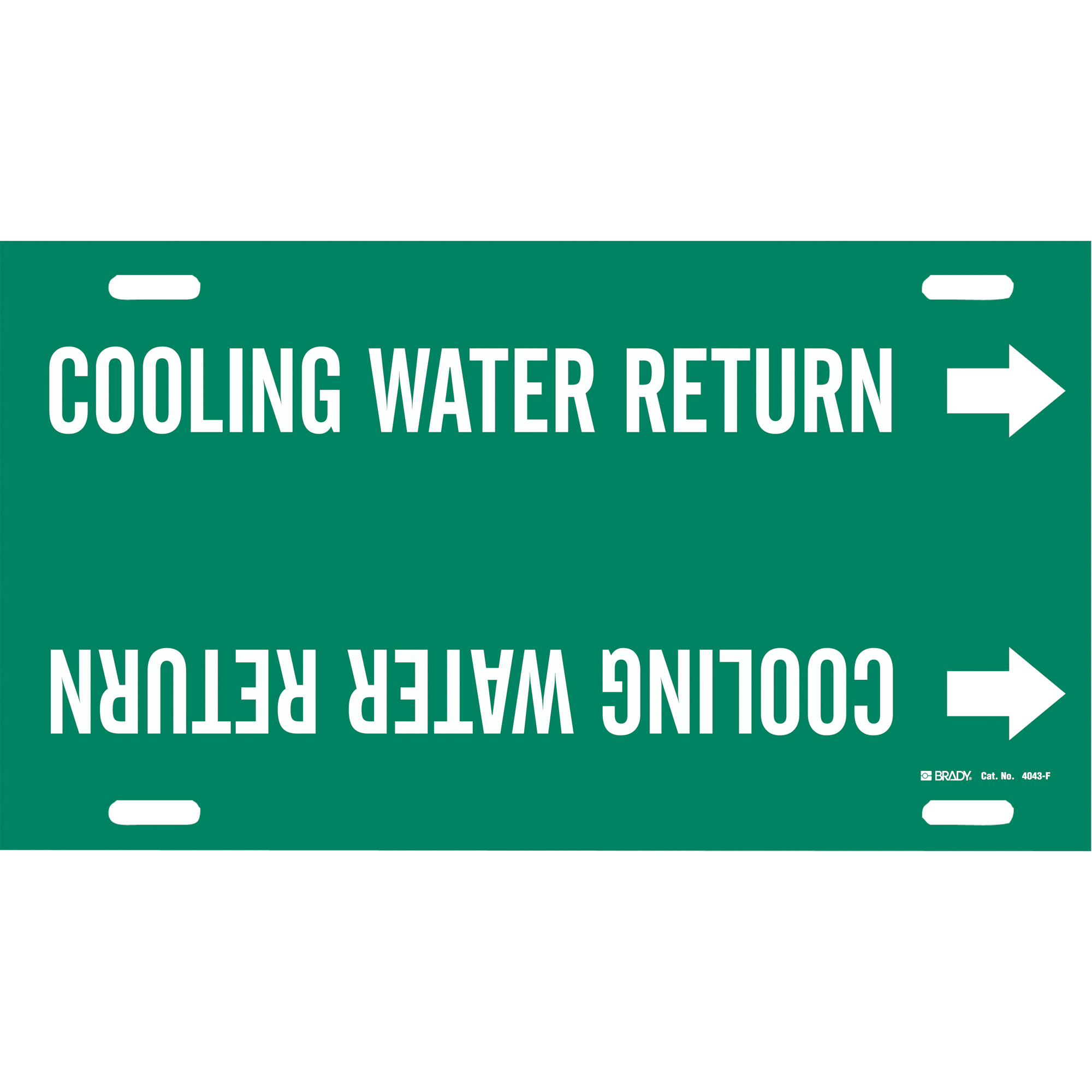 Marqueur de tuyau «Cooling Water Return», À attacher, 8" h x 16" la, Blanc/vert