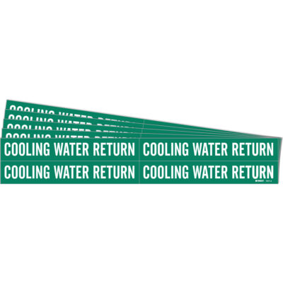 Marqueur de tuyau «Cooling Water Return», Autocollant, 1-1/8" h x 7" la, Blanc/vert