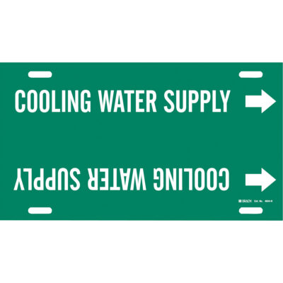 Marqueur de tuyau «Cooling Water Supply», À attacher, 10" h x 32" la, Blanc/vert