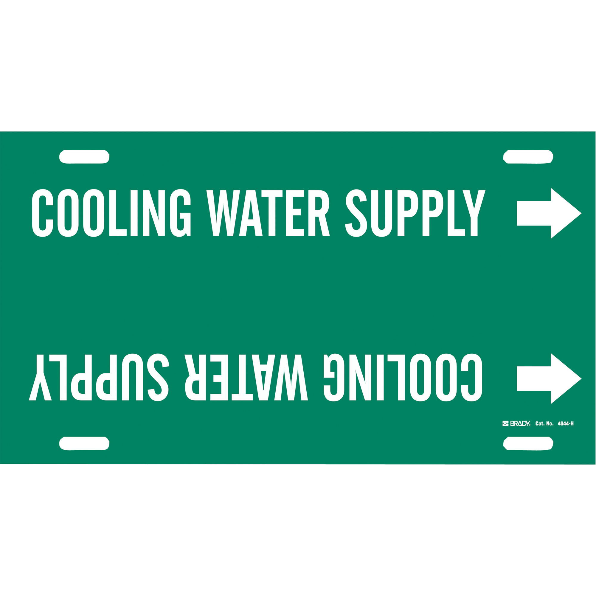 Marqueur de tuyau «Cooling Water Supply», À attacher, 10" h x 32" la, Blanc/vert