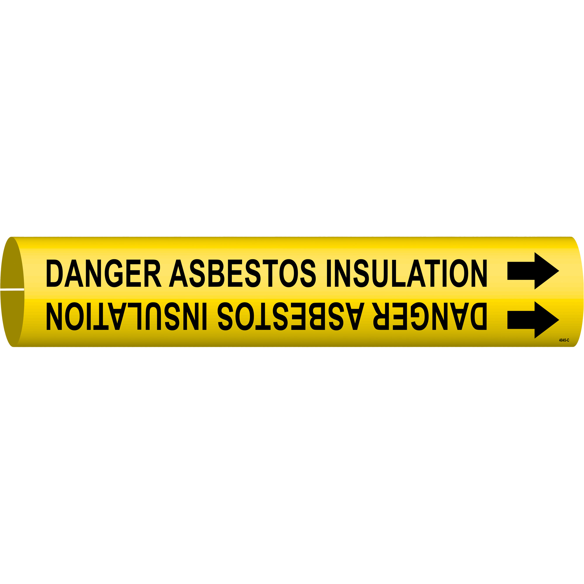 Marqueur de tuyau «Danger Asbestos Insulation», À pression, 2" h x 2" la, Noir sur jaune