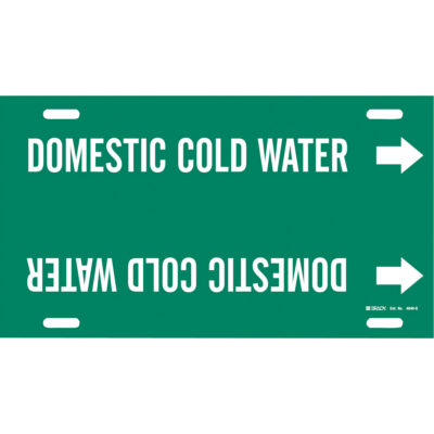 Marqueur de tuyau «Domestic Cold Water», À attacher, 10" h x 24" la, Blanc/vert
