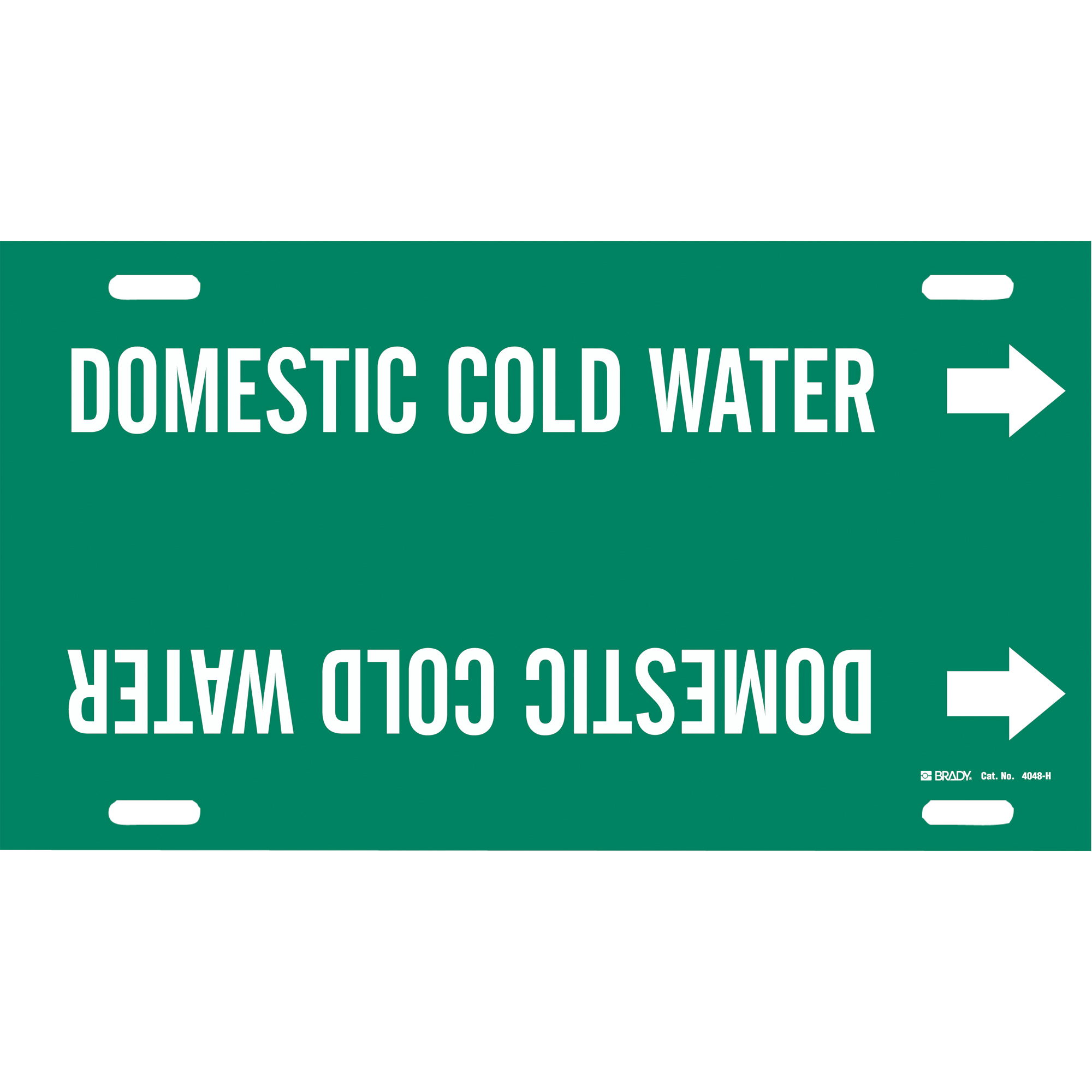 Marqueur de tuyau «Domestic Cold Water», À attacher, 10" h x 32" la, Blanc/vert