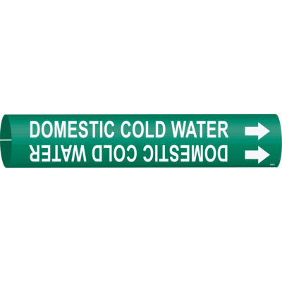 Marqueur de tuyau «Domestic Cold Water», À pression, 2" h x 2" la, Blanc/vert